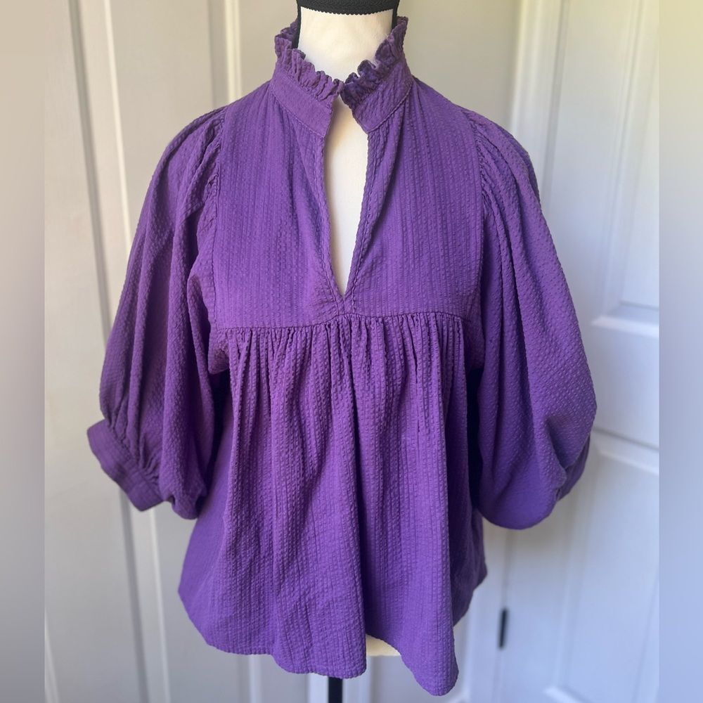 NEVER A WALLFLOWER Blouse Women's High Neck Top Purple size Small